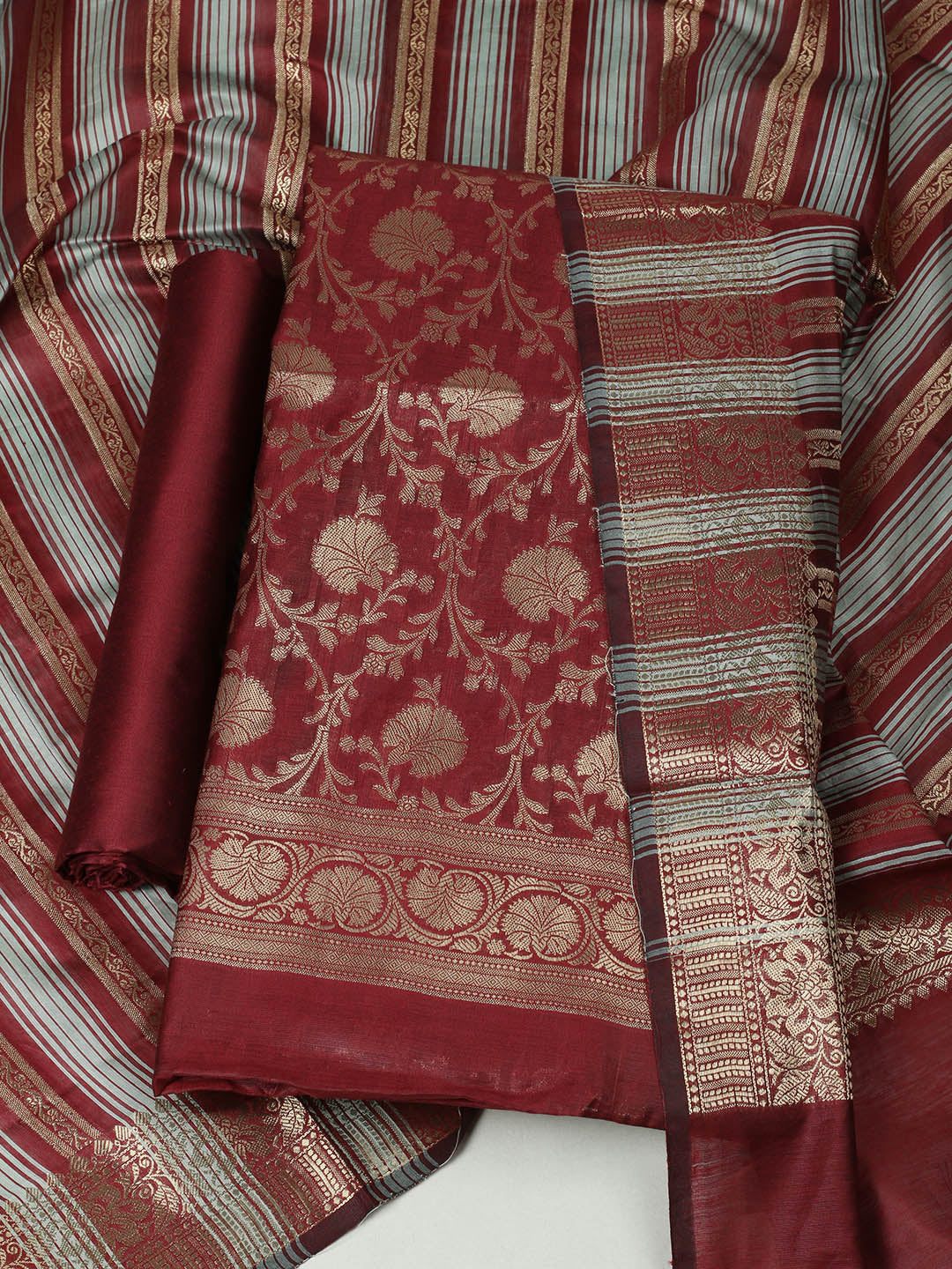 Woven Design Chanderi Unstitched Suit With Pant &amp; Dupatta