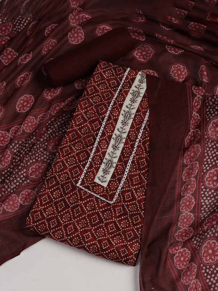 Printed Cotton Blend Unstitched Suit With Dupatta