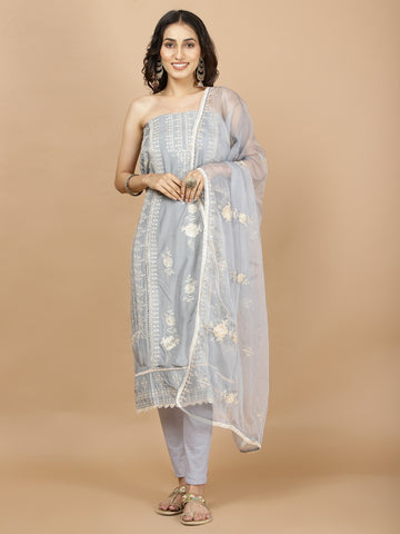 Neck Embroidered Muslin Unstitched Suit Piece With Dupatta