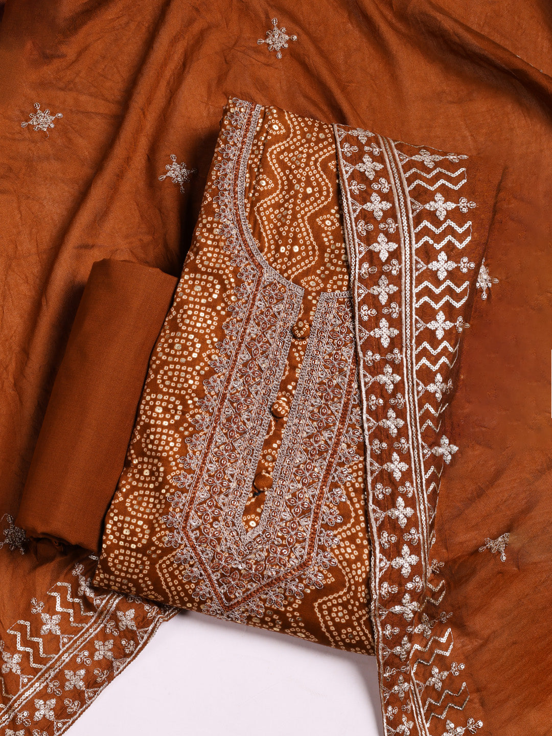 Neck Embroidered Cotton Blend Unstitched Suit With Dupatta