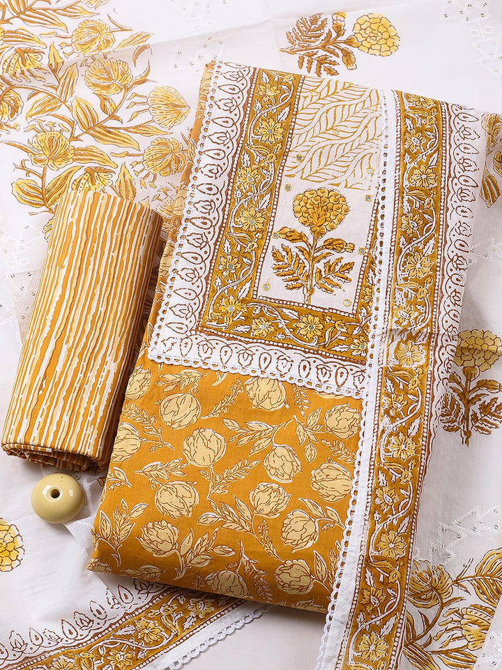 Embroidered Cotton Blend Unstitched Suit With Pant &amp; Dupatta