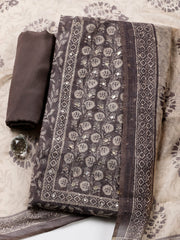 Embroidered Chanderi Unstitched Suit With Pant & Dupatta