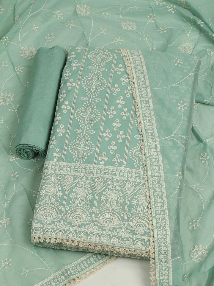 Embroidered Chanderi Unstitched Suit With Pant &amp; Dupatta