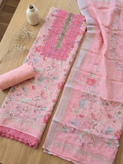 Printed Cotton Blend Unstitched Suit With Pant & Dupatta