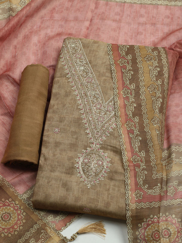 Embroidered Tissue Unstitched Kurta With Pant &amp; Dupatta