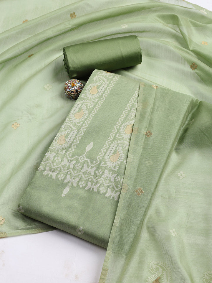 Jamdani Work Chanderi Unstitched Suit Piece With Dupatta