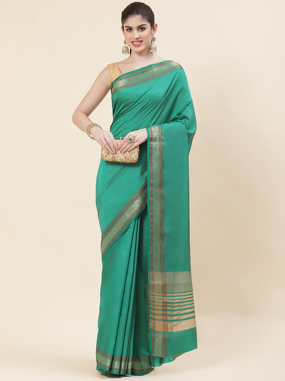 Plain Zari Border Woven Handloom Saree