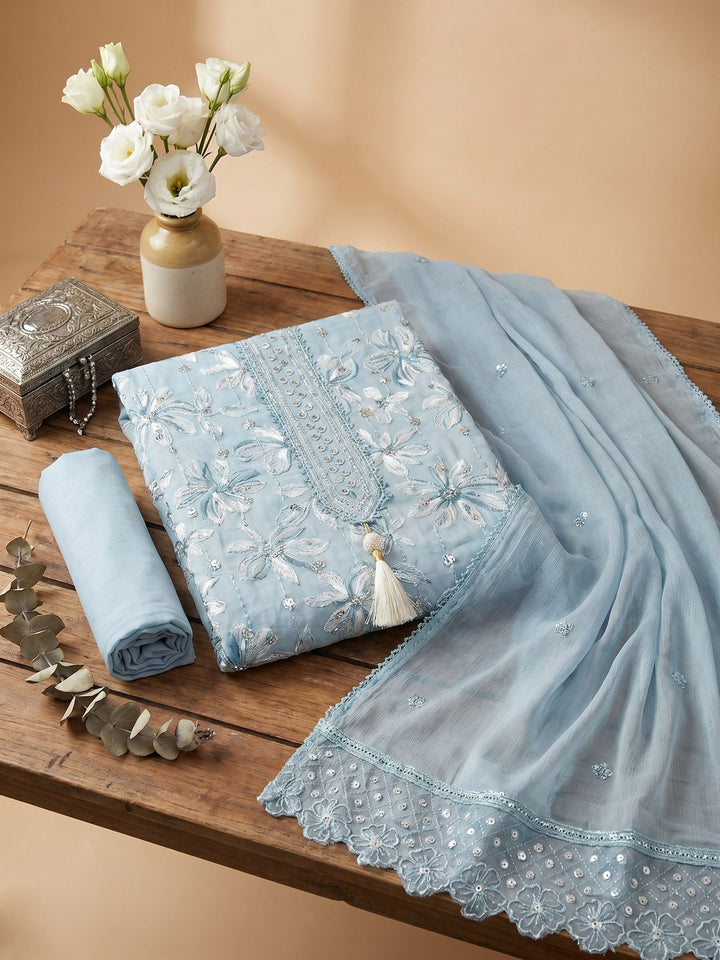 Neck Embroidered Cotton Blend Unstitched Suit With Dupatta