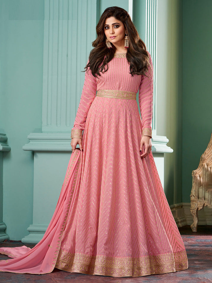 Embroidered Georgette Gown With Dupatta