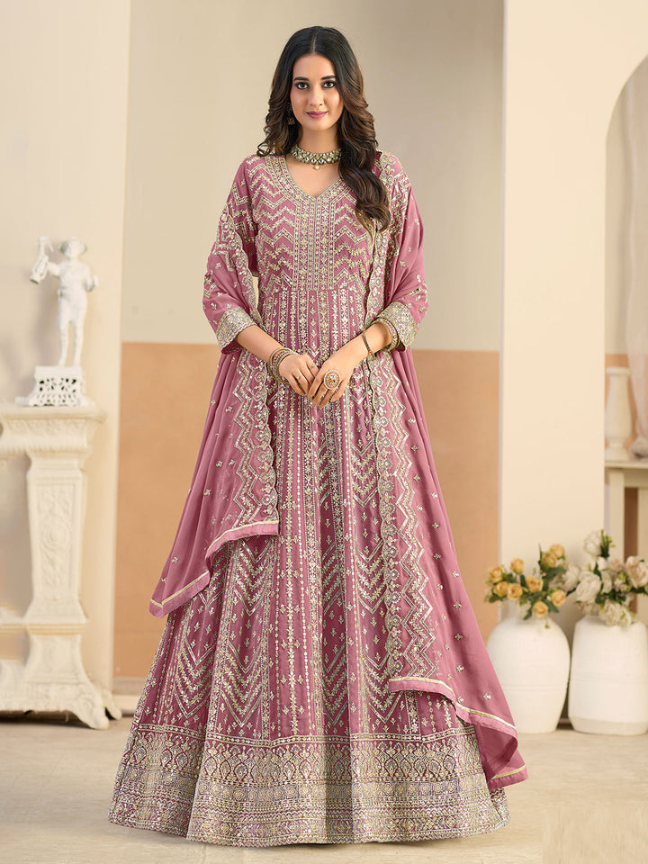 Embroidered Geogrette Semi Stitched Gown With Pant &amp; Dupatta