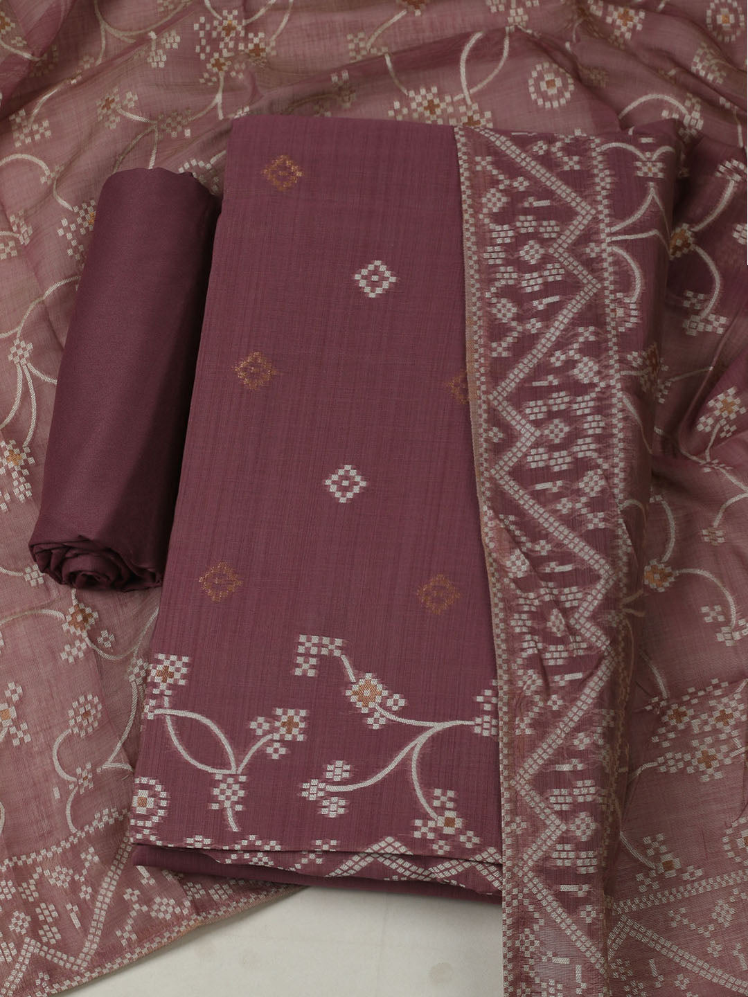 Embroidered Chanderi Unstitched Kurta With Pant &amp; Dupatta