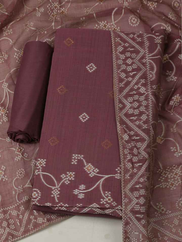Embroidered Chanderi Unstitched Kurta With Pant &amp; Dupatta