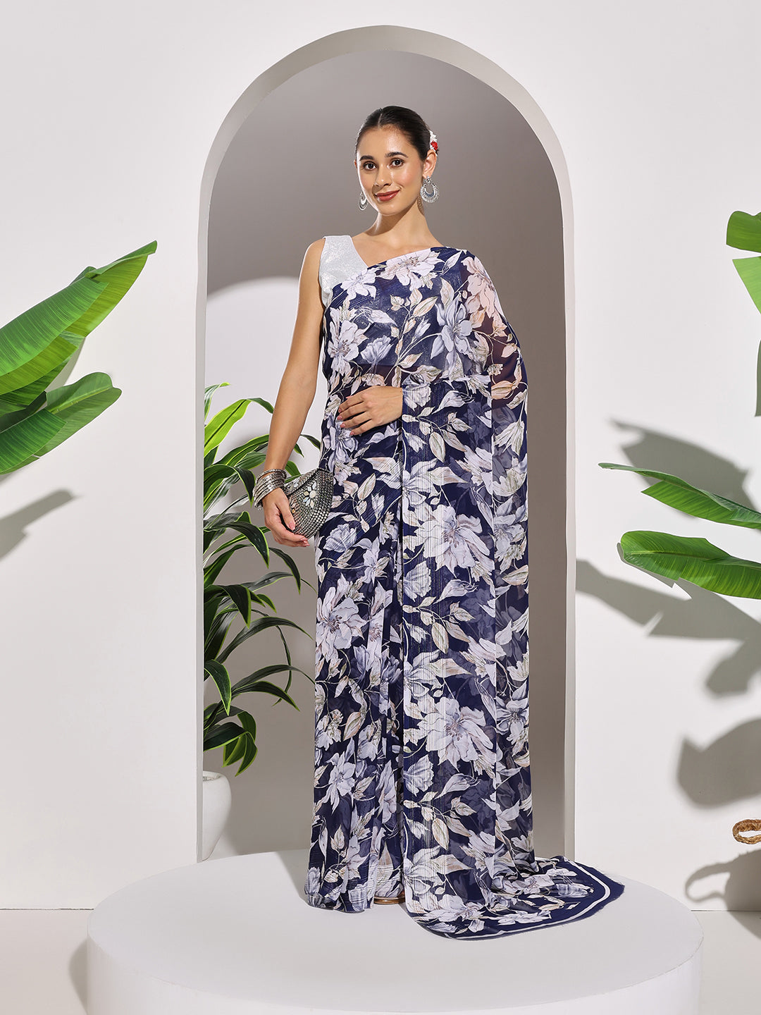 Floral Printed Georgette Saree