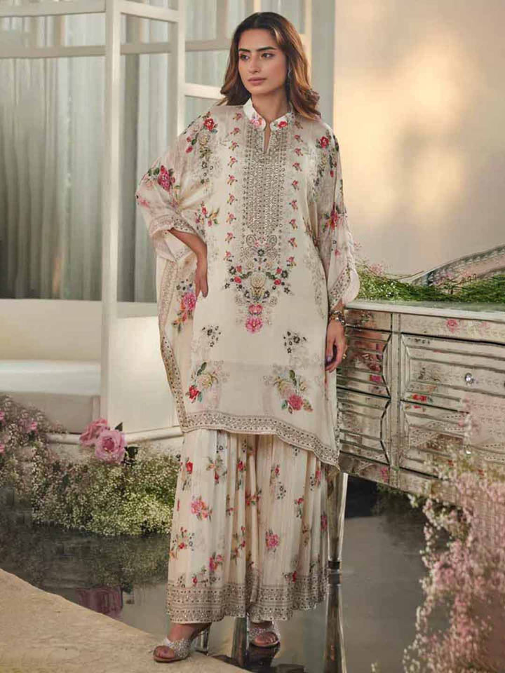 Embellished Silk Blend Kaftaan With Sharara