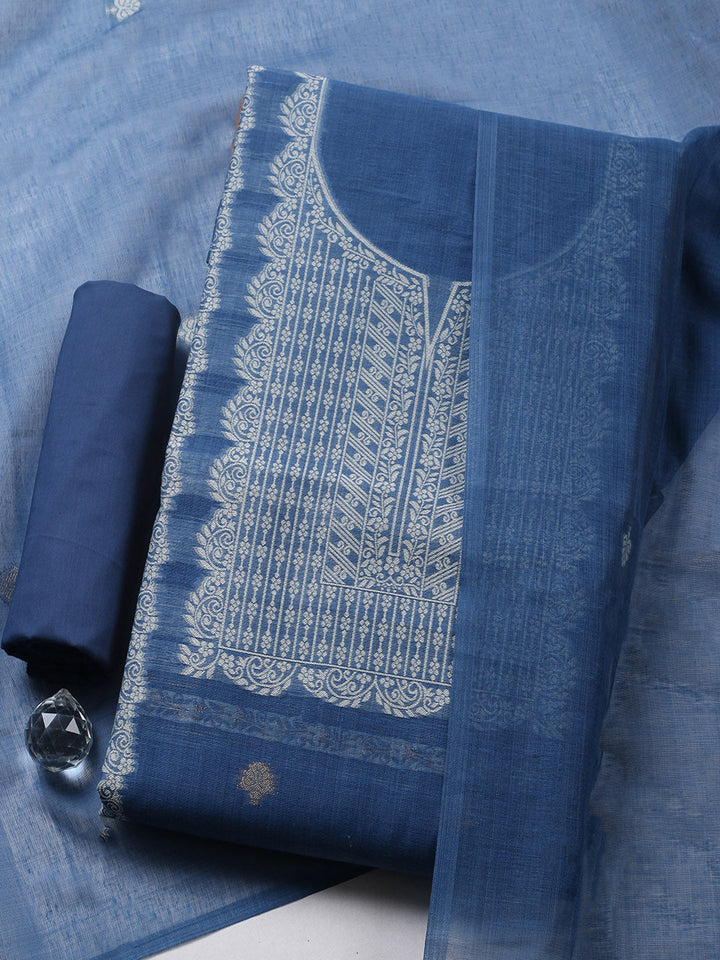 Printed Chanderi Unstitched Suit With Pant &amp; Dupatta