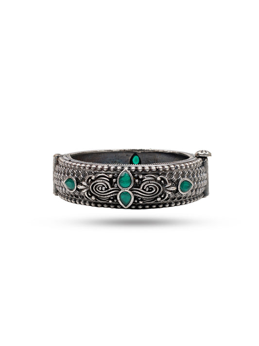 Green Stone Oxidized Bangle