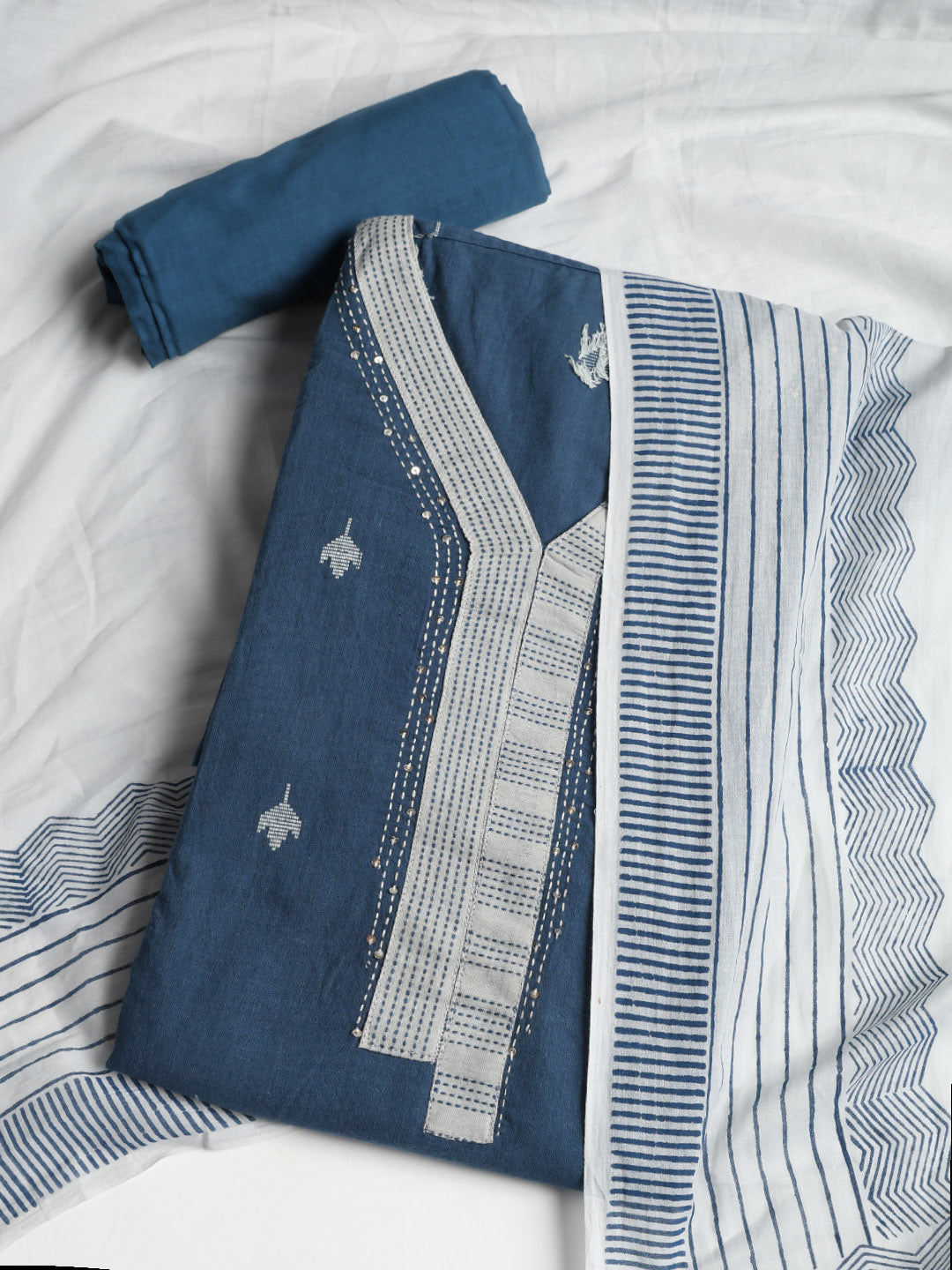 Neck Embroidered Cotton Blend Unstitched Suit With Dupatta