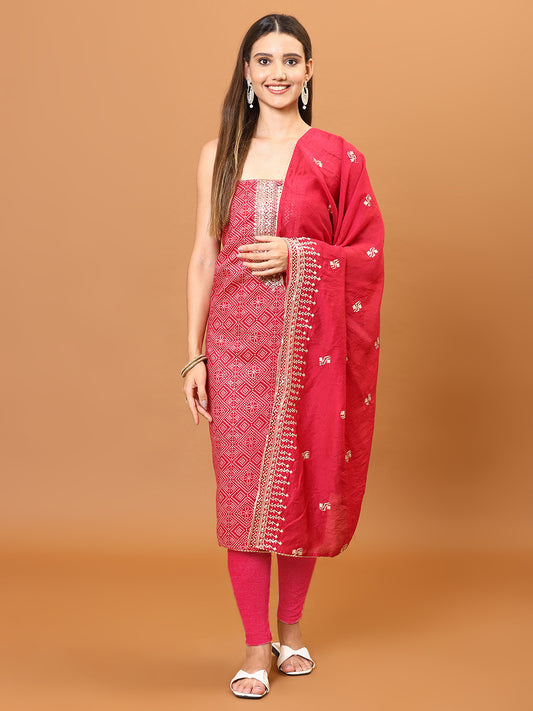 Neck Embroidery & Printed Cotton Unstitched Suit Piece With Dupatta