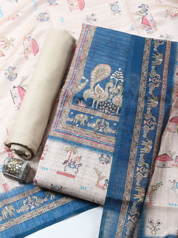 Embroidered Chanderi Unstitched Suit With Pant &amp; Dupatta
