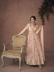 Embroidered Organza Suit With Pant & Dupatta