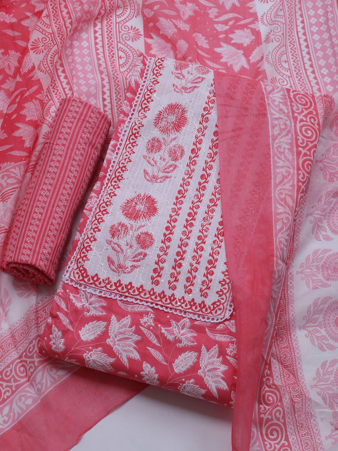 Printed Cotton Blend Unstitched Suit With Dupatta