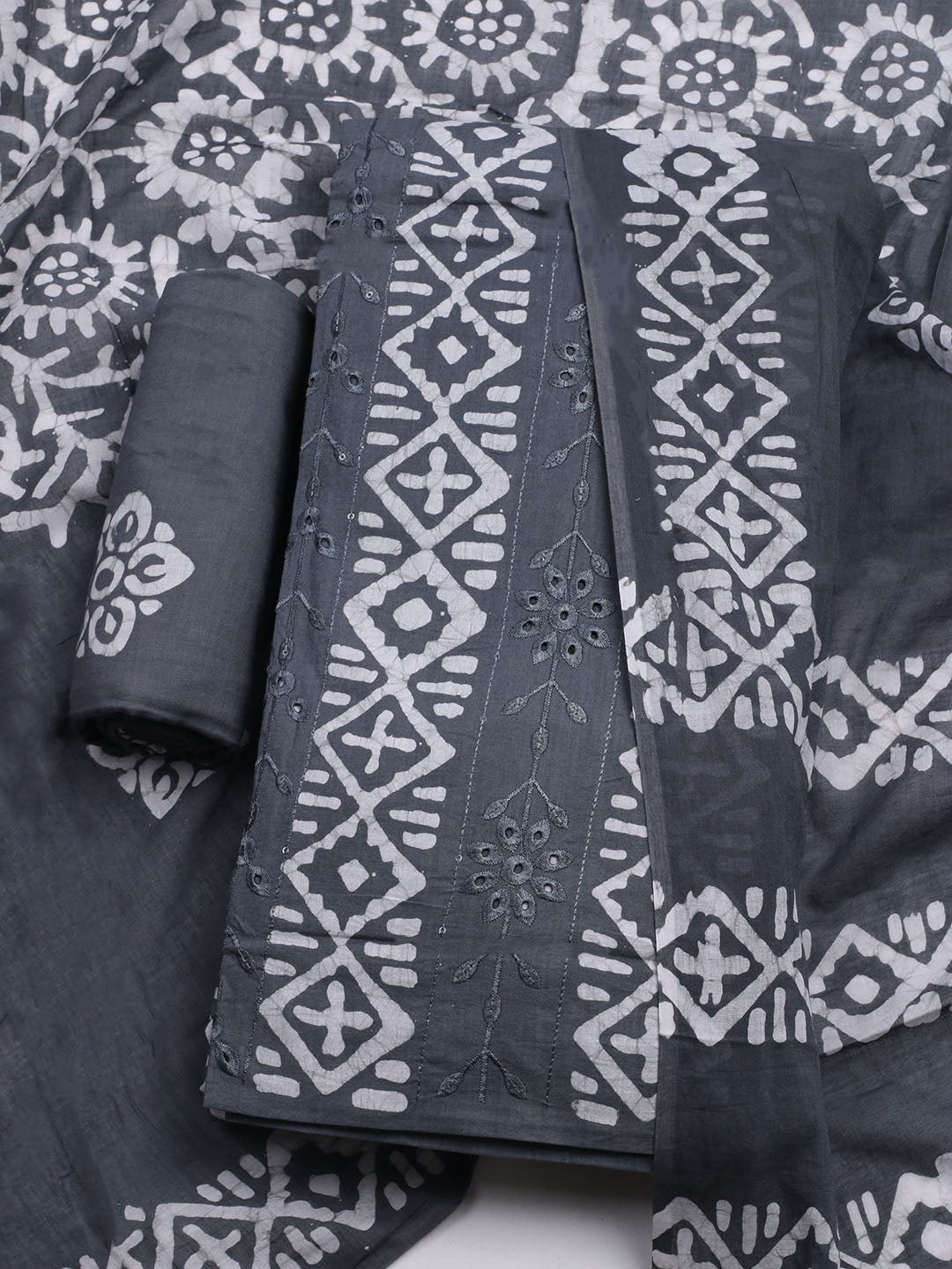 Printed Cotton Blend Unstitched Kurta With Pant &amp; Dupatta