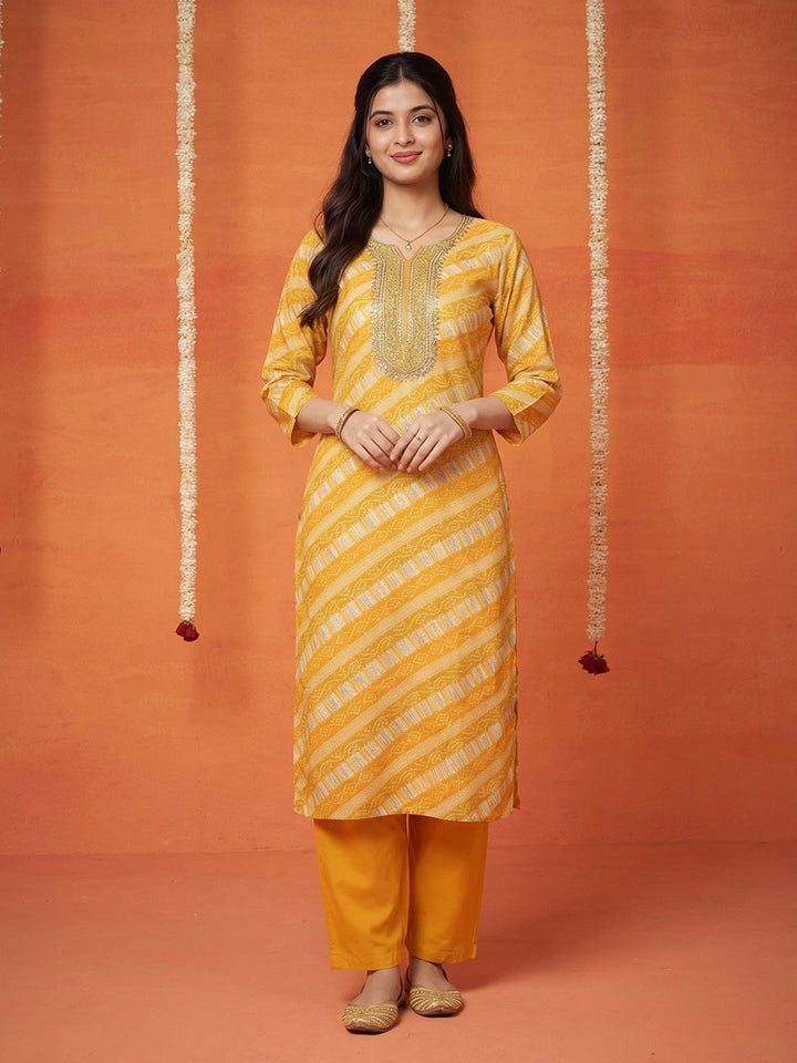 Printed Cotton Blend Kurta With Pant