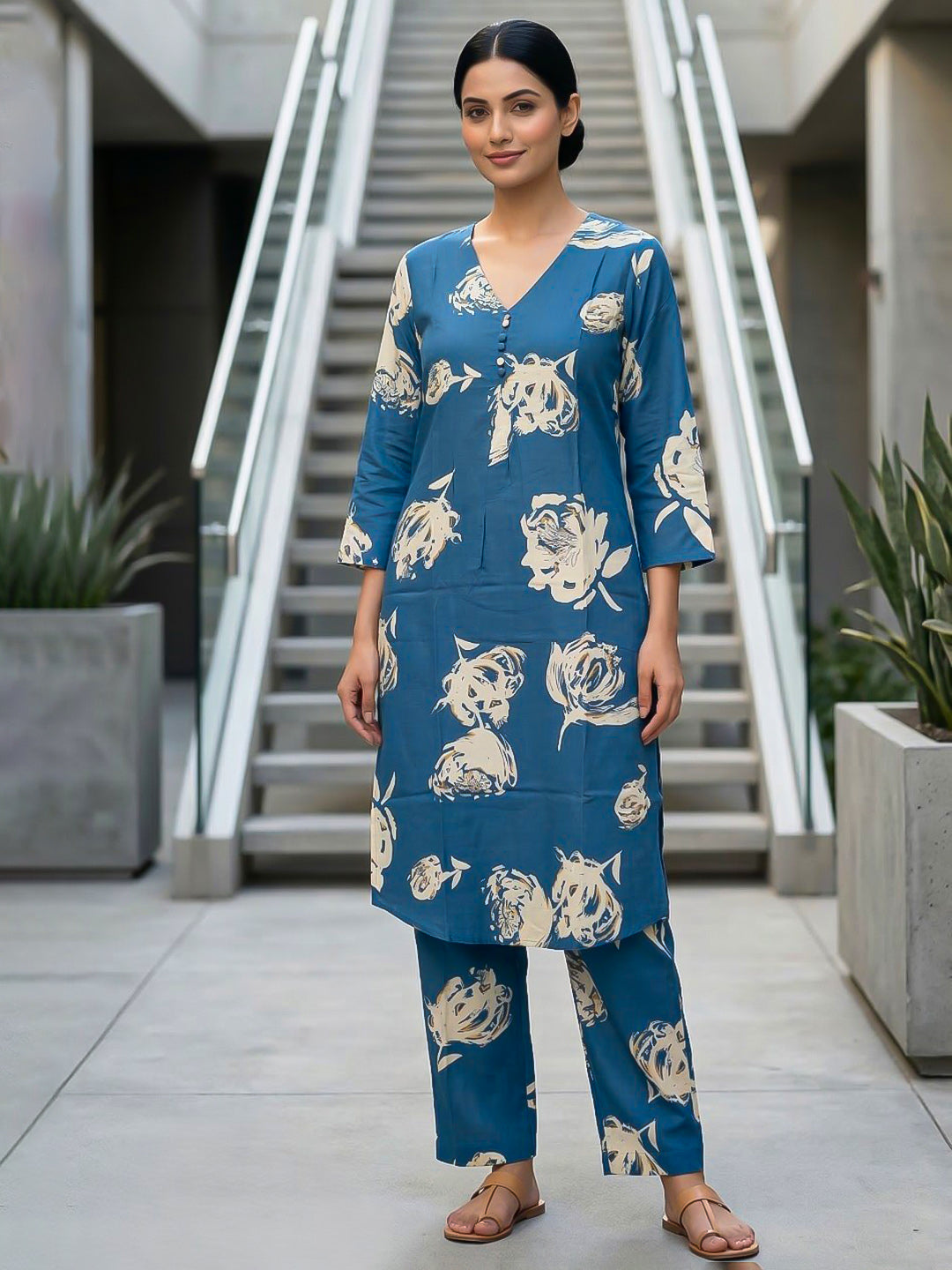 Printed Cotton Blend Kurta With Pant