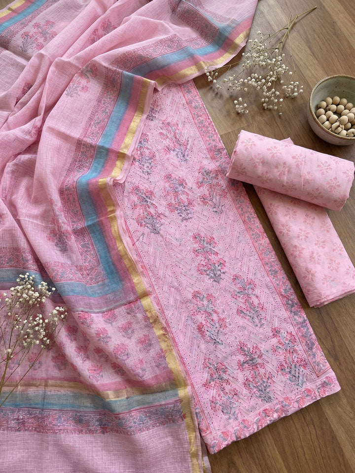 Printed Cotton Blend Unstitched Suit With Pant &amp; Dupatta