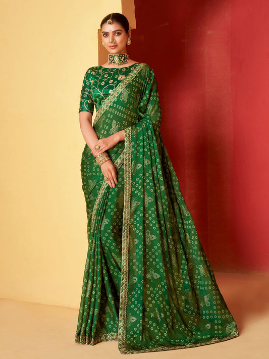 Bandhani Printed Chiffon Woven Saree