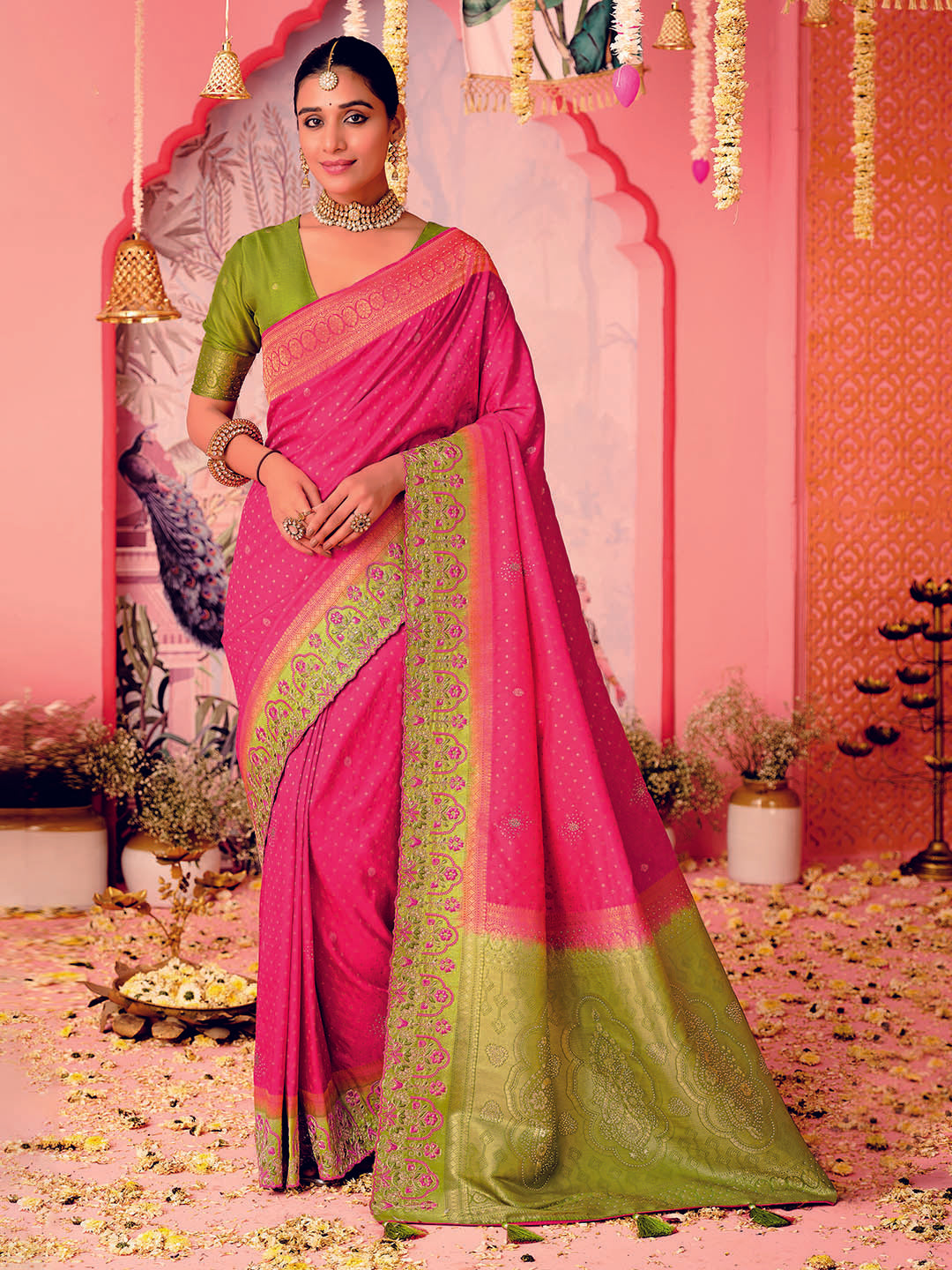 Woven Border Booti Art Silk Saree