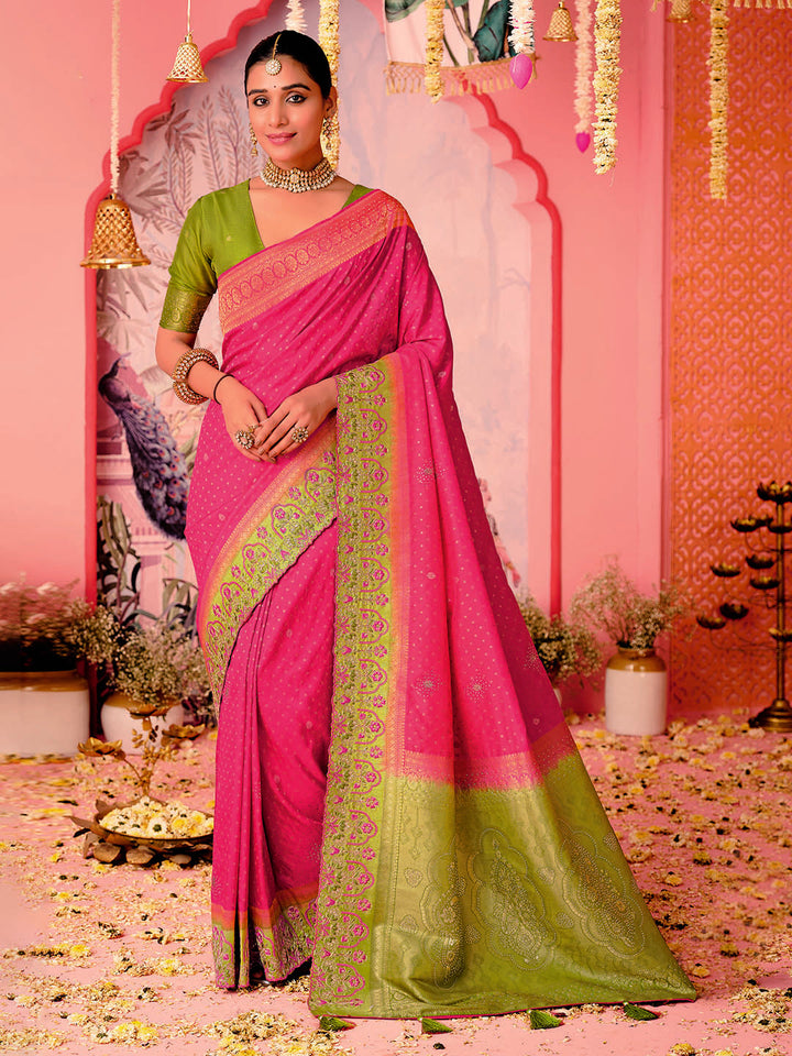 Woven Border Booti Art Silk Saree
