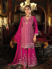 Embroidered Chinon Kurta With Plazzo & Dupatta
