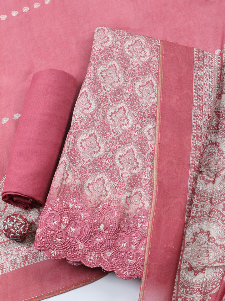 Embroidered Muslin Unstitched Suit With Pant &amp; Dupatta