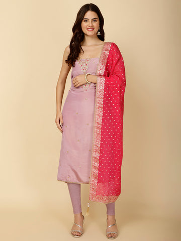 Embroidery Chanderi Unstitched Suit Piece With Dupatta