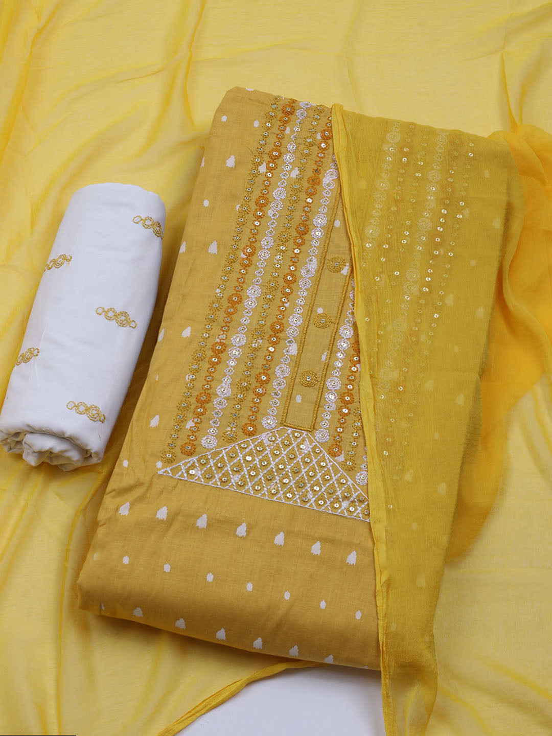 Neck Embroidered Cotton Blend Unstitched Suit With Dupatta