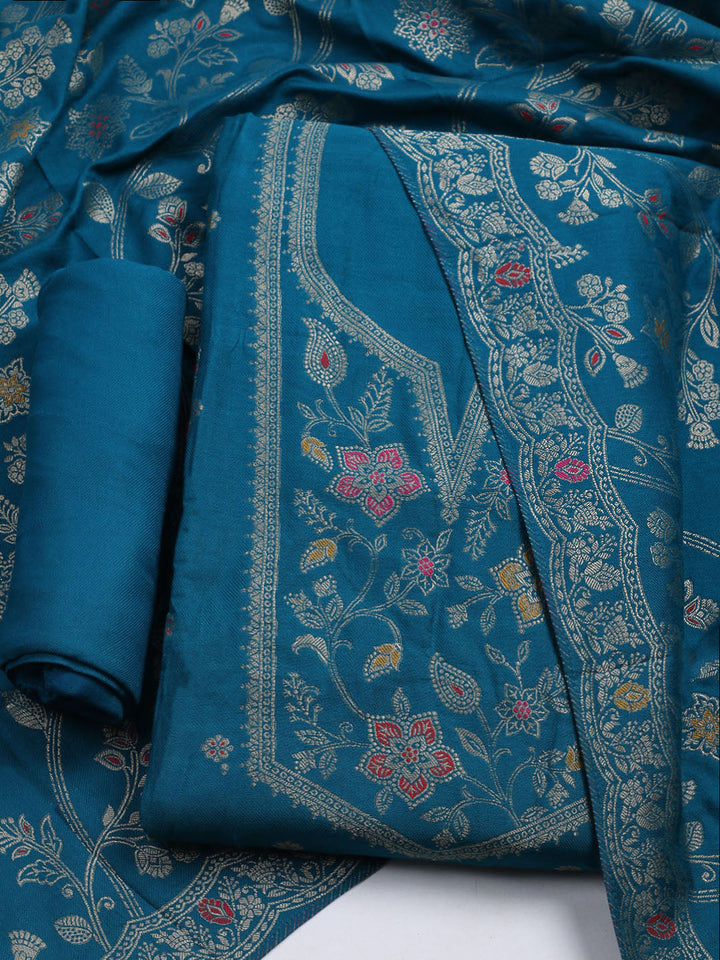 Pashmina Woven Design Unstitched Kurta With Pant &amp; Dupatta