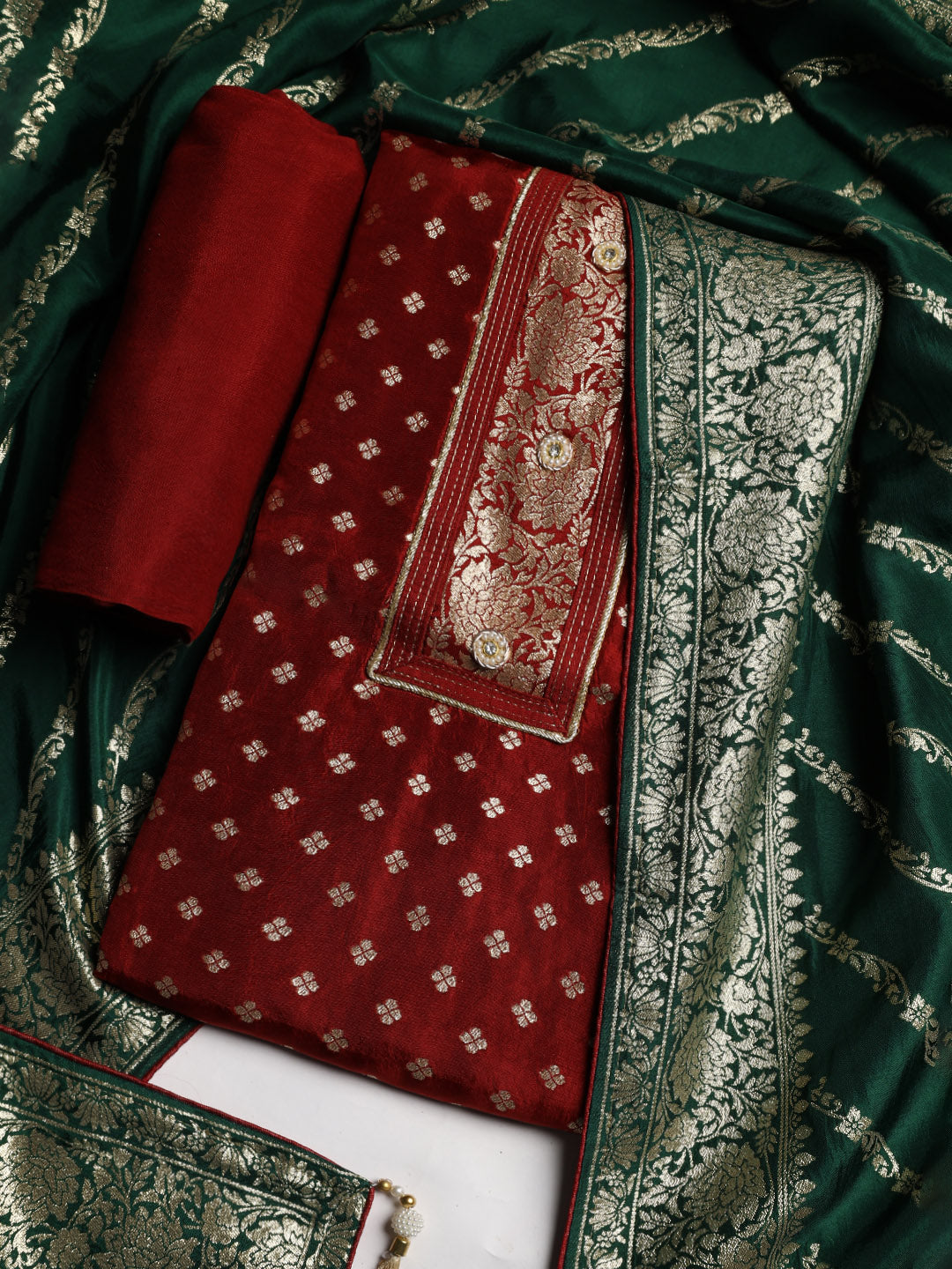 Zari Embroidered Chanderi Unstitched Suit With Dupatta