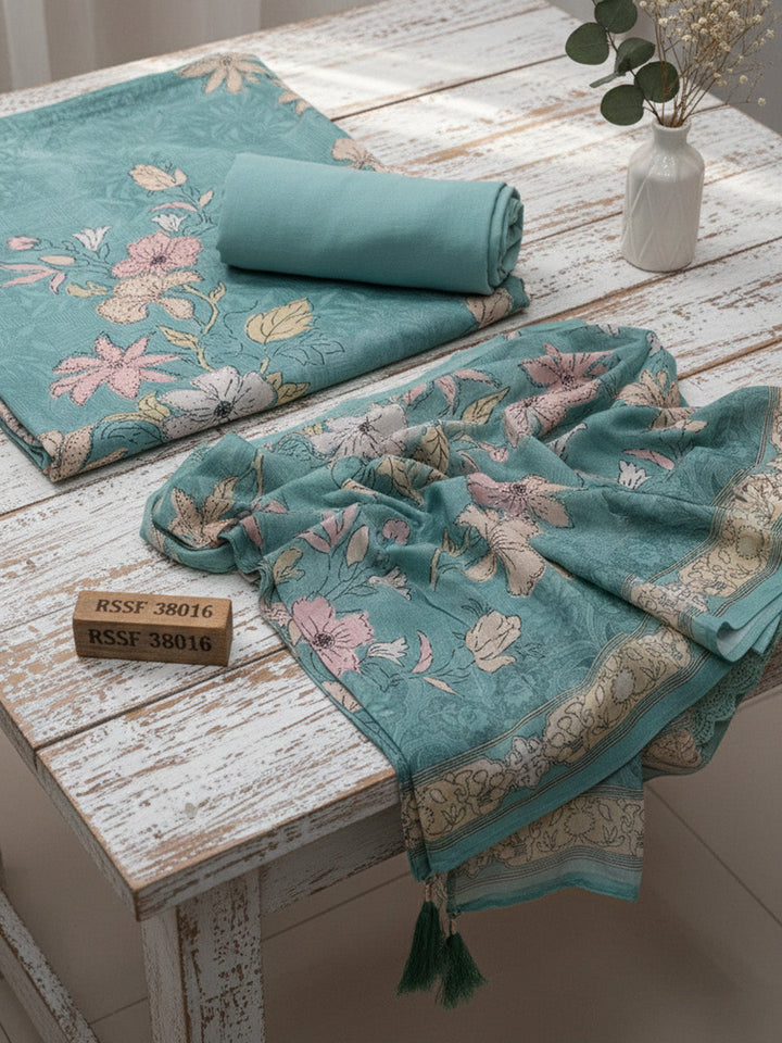 Embroidered Muslin Unstitched Suit With Pant &amp; Dupatta