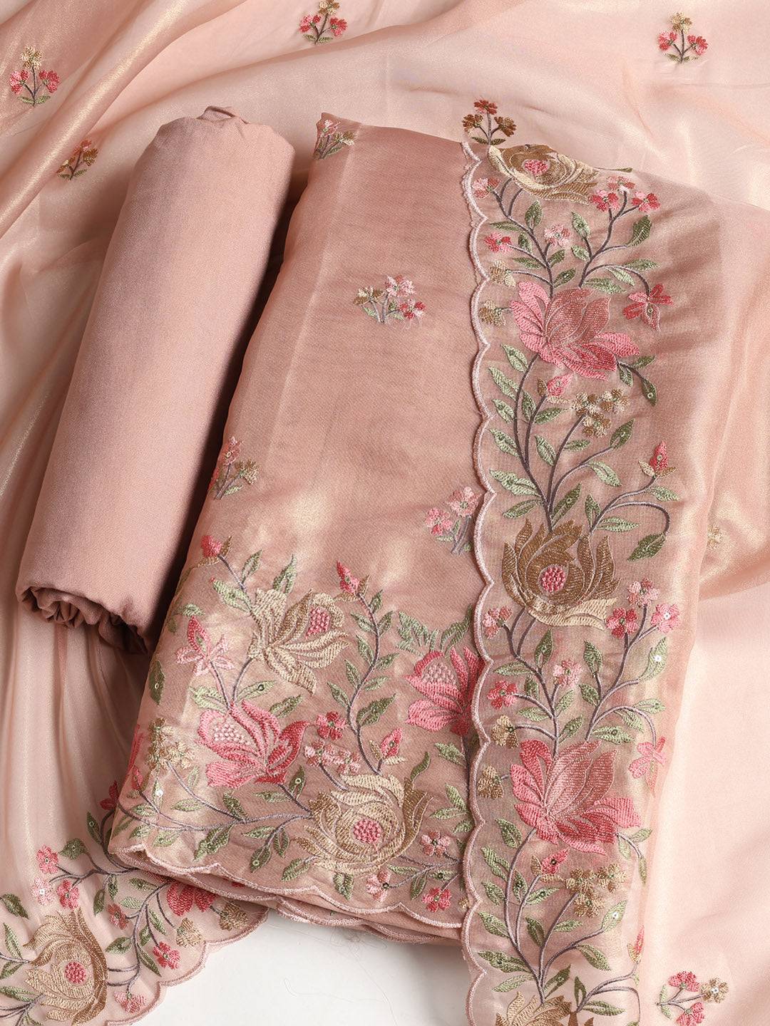 Embroidered Organza Unstitched Suit With Dupatta