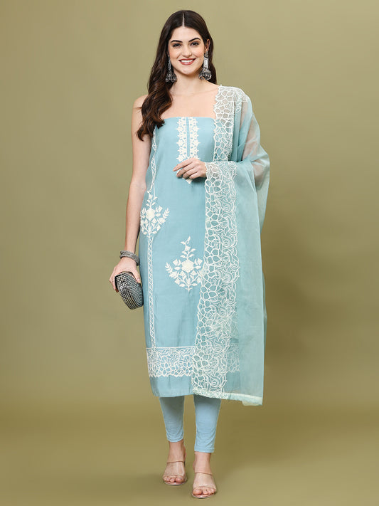 Neck Embroidered Chanderi Unstitched Suit Piece With Dupatta