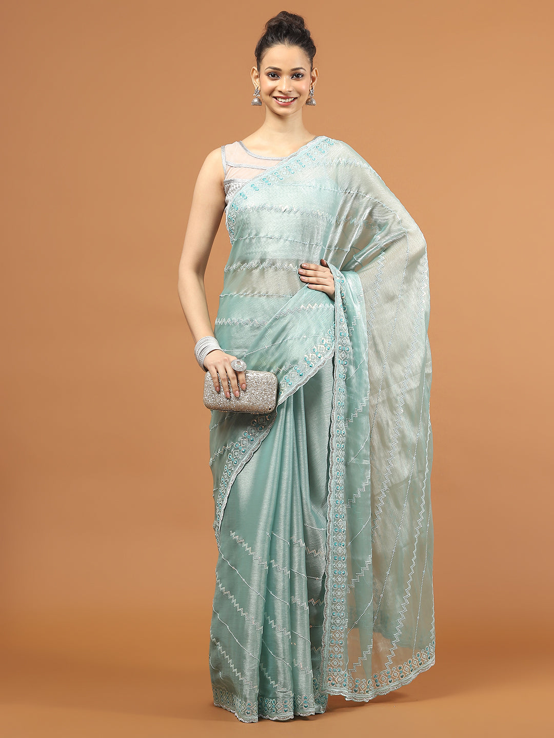 Stone Work Art Chiffon Saree