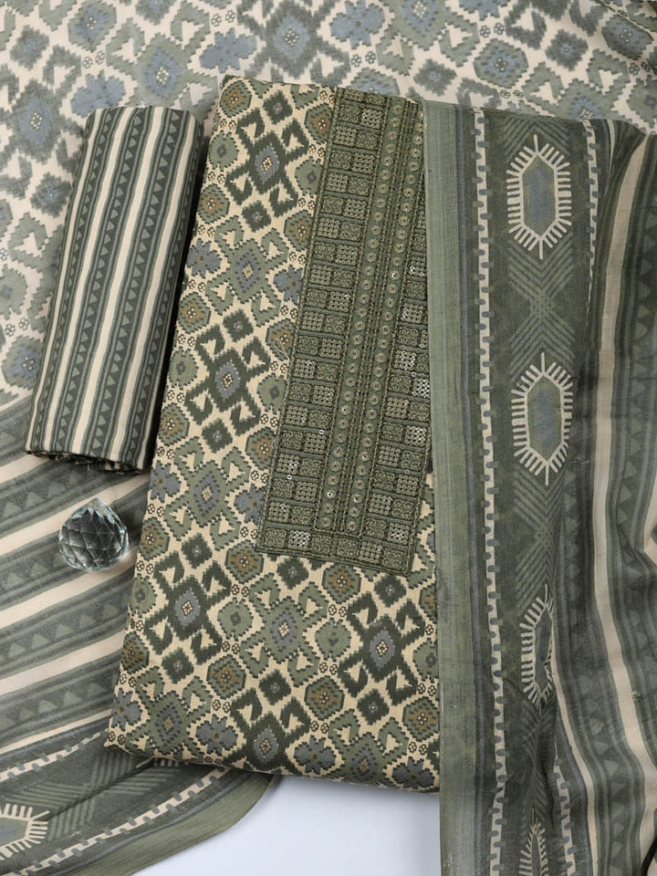 Printed Cotton Blend Unstitched Suit With Pant &amp; Dupatta