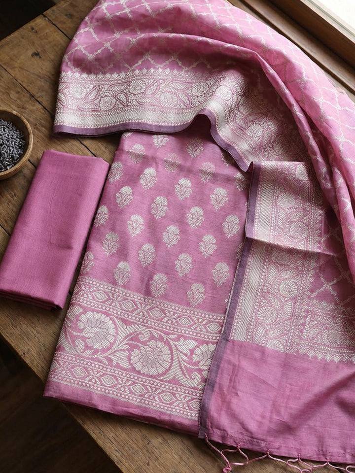 Banarasi Chanderi Unstitched Suit With Pant &amp; Dupatta