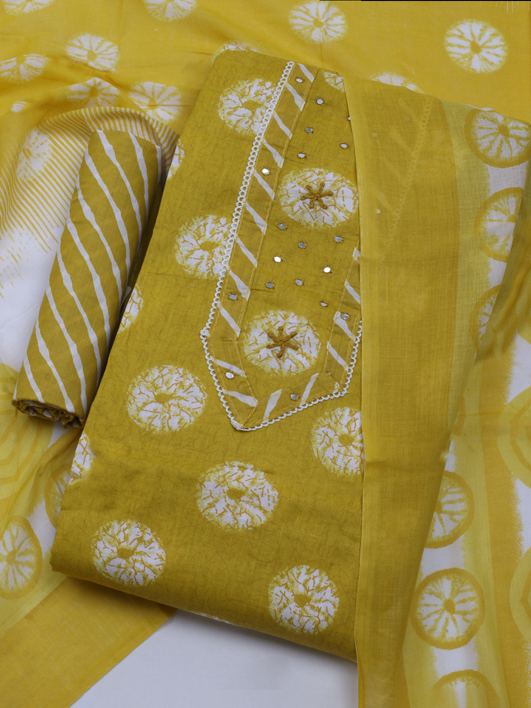 Printed Cotton Blend Unstitched Suit With Dupatta