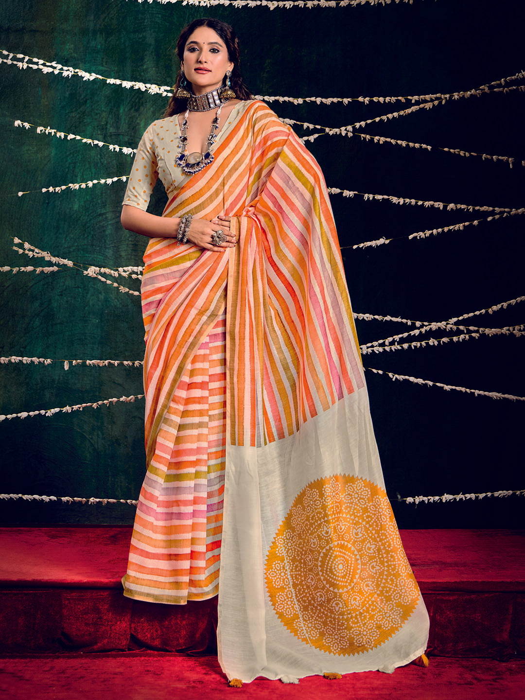 Check Printed Chanderi Saree