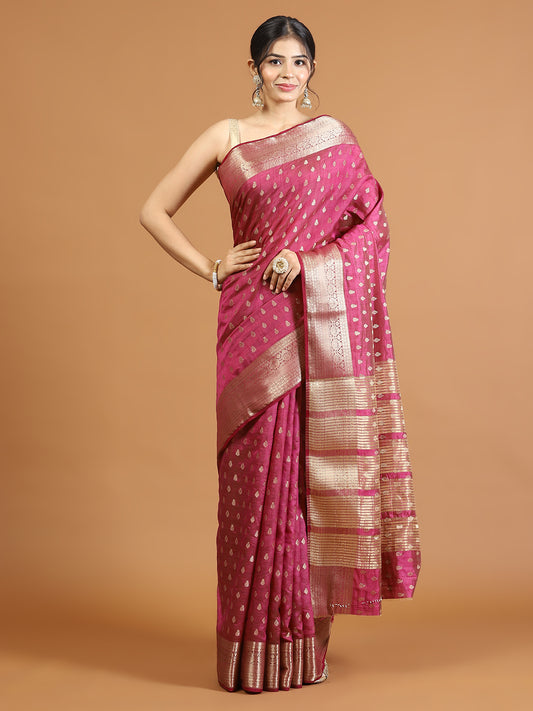 Zari Border Booti Handloom Woven Saree