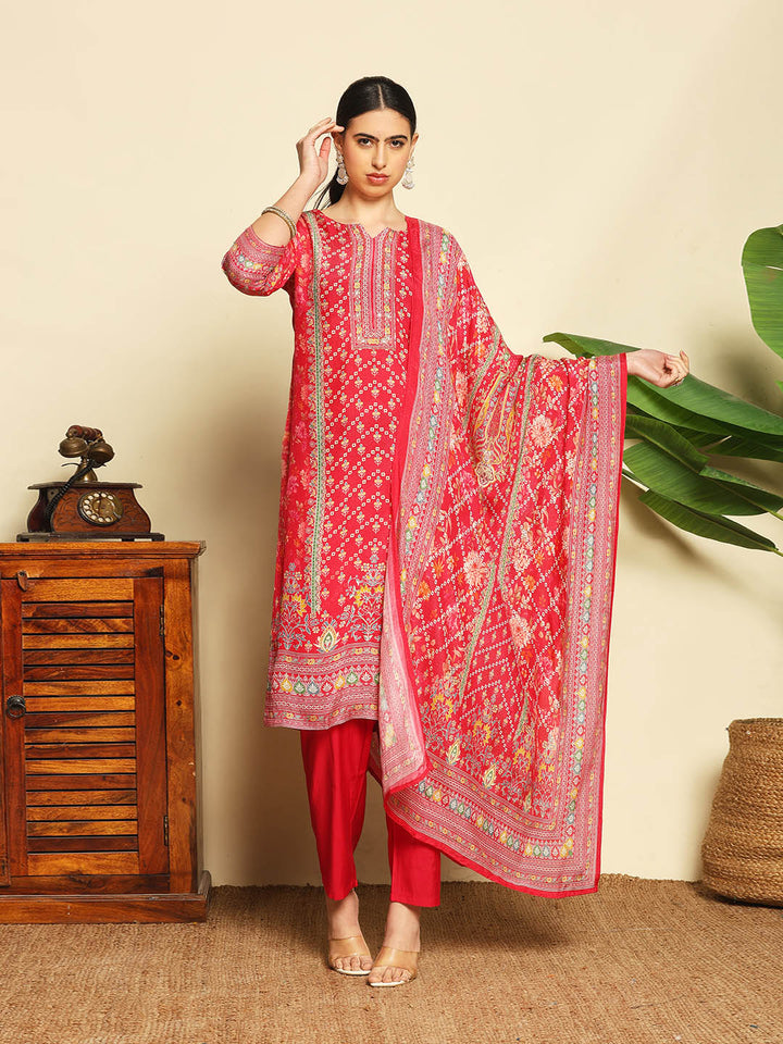 Printed Muslin Suit With Pant &amp; Dupatta
