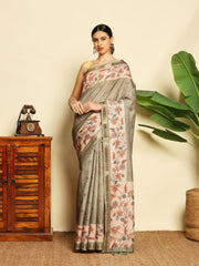 Floral Printed Tussar Saree