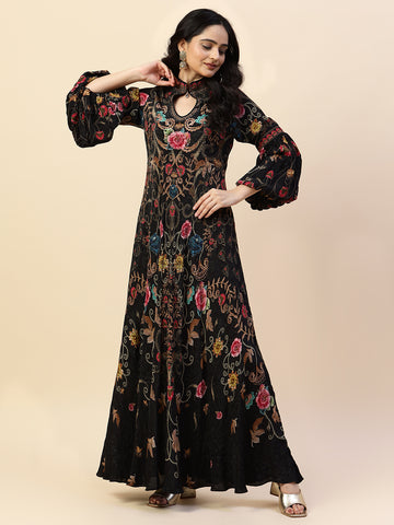 Digital Printed Crepe Gown